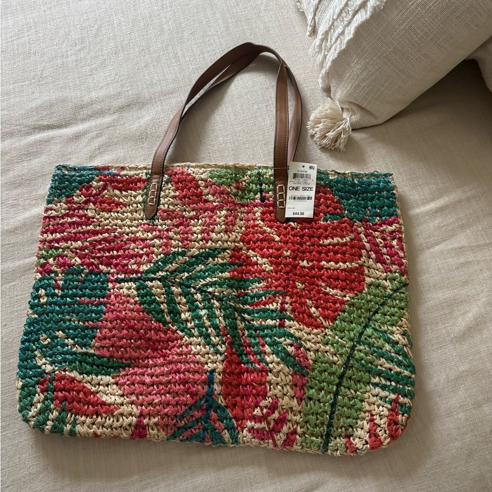 NWT New with Tags INC Tropical Straw Tote Bag